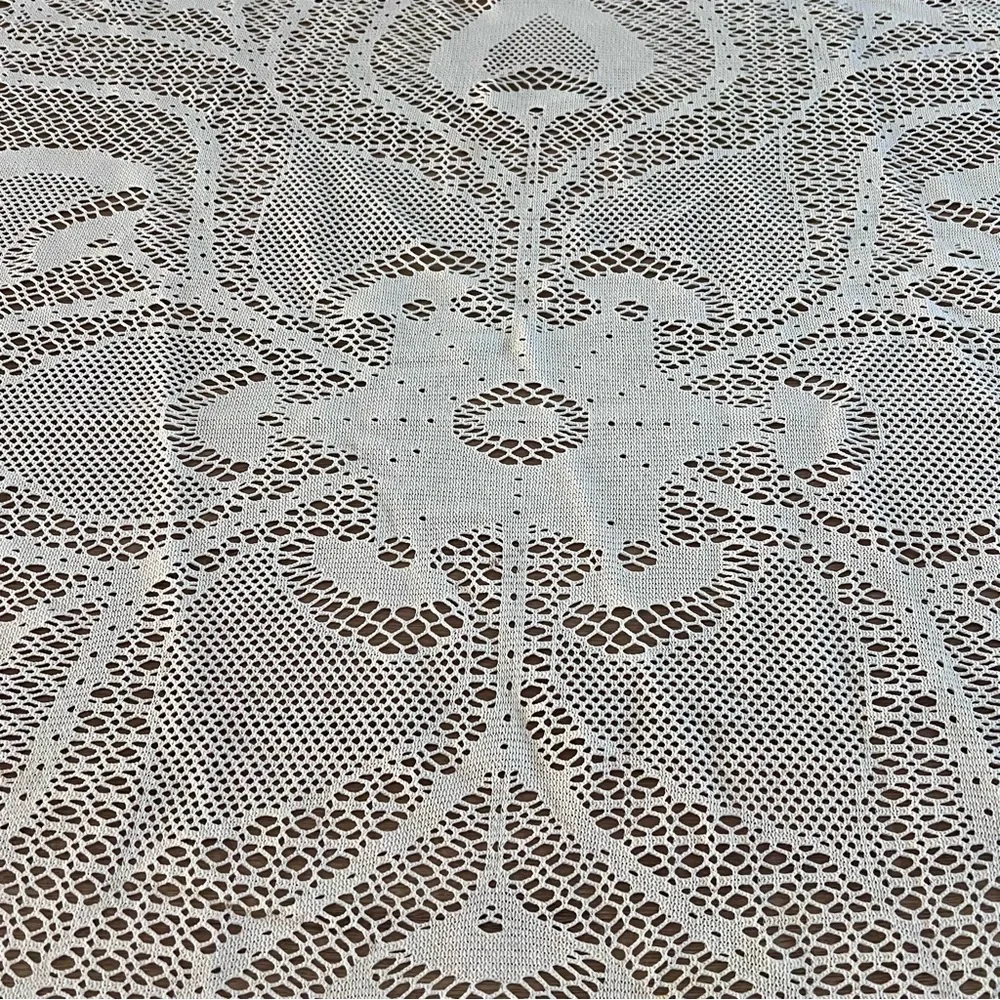 Vintage Cream Crocheted Oval Lace Tablecloth‎ 61.5” X 55”